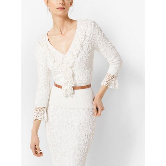 Michael Kors Collection Runway Soutache Stretch Viscose Top White Size XL - Picture 1 of 8